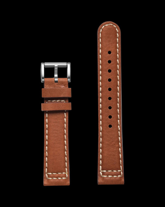 ProTek 20mm Leather Strap - Dark Tan with Titanium Buckle
