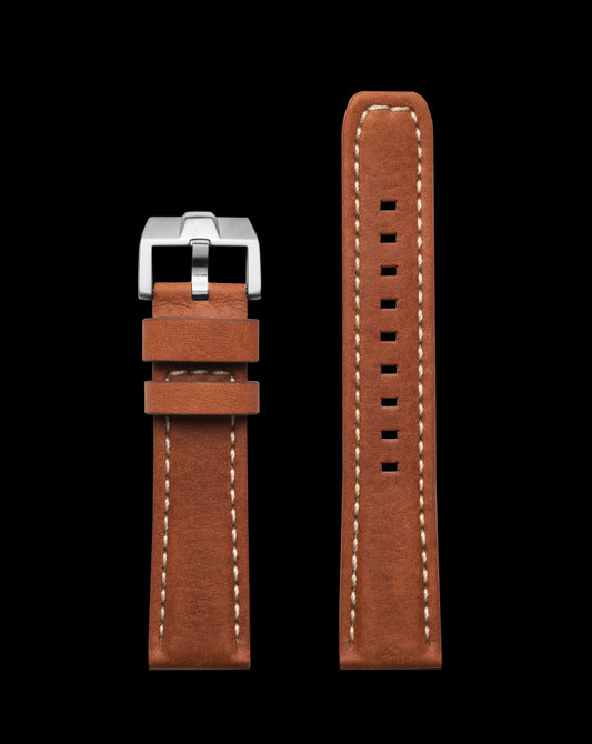 ProTek 22mm Leather Strap - Dark Tan with Steel Buckle