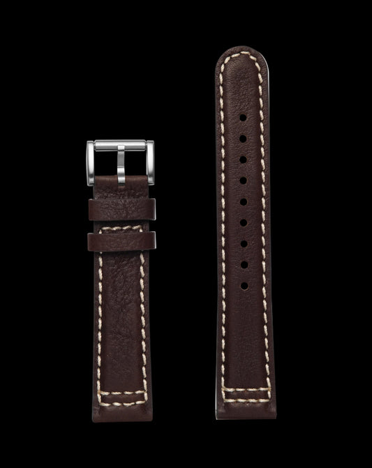 ProTek 20mm Leather Strap - Dark Brown with Titanium Buckle