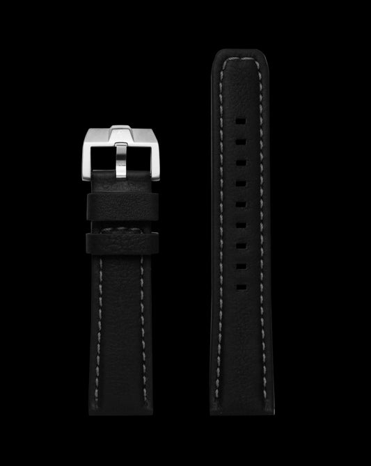 ProTek 22mm Leather Strap - Black with SS Buckle