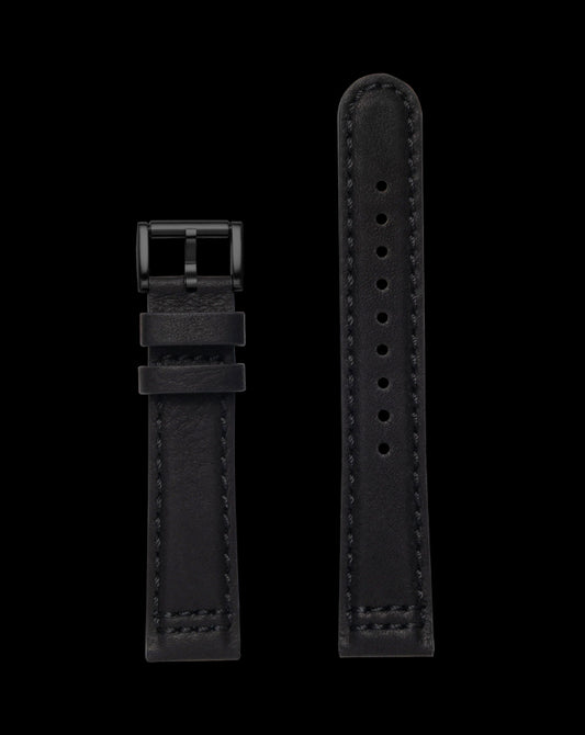 ProTek 20mm Leather Strap - Black with IP Black Titanium Buckle