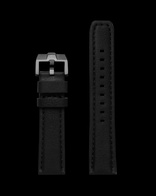 ProTek 22mm Leather Strap - Black with IP Gun Gray Buckle
